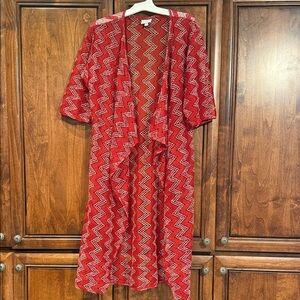LuLaRoe Shirley Red and White ZigZag Cardigan